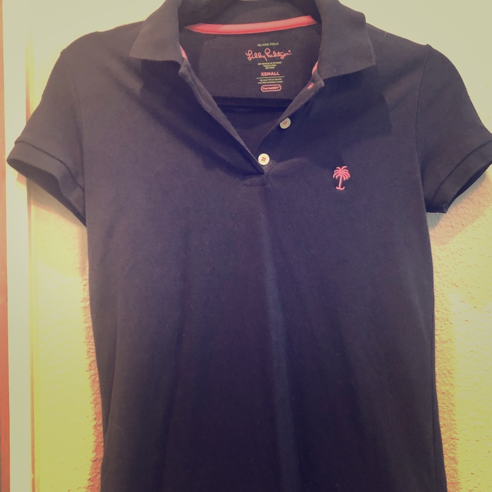 Lilly Pulitzer polo in navy XS with pink palm